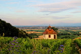 An der Hüglinsbergkapelle reicht die Sicht über Breisach bis in die Vogesen.