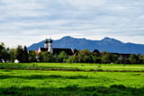 Weithin zu sehen sind die Doppeltürme der Klosterkirche Benediktbeuern.