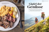 Gutes Essen und zwei Wanderer in den Bergen